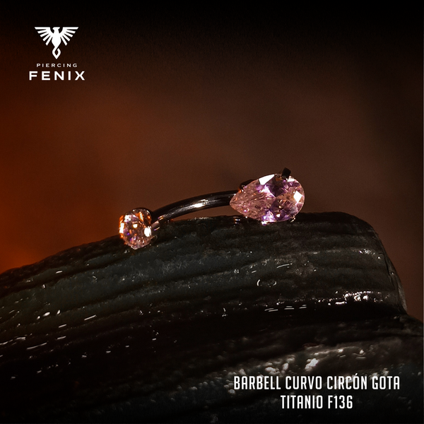 Navel Curvo Circón Gota Rosa - Titanio ASTM F-136
