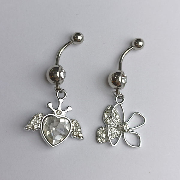Conjunto 2 piercing colgante de ombligo acero quirúrgico y circon blanco